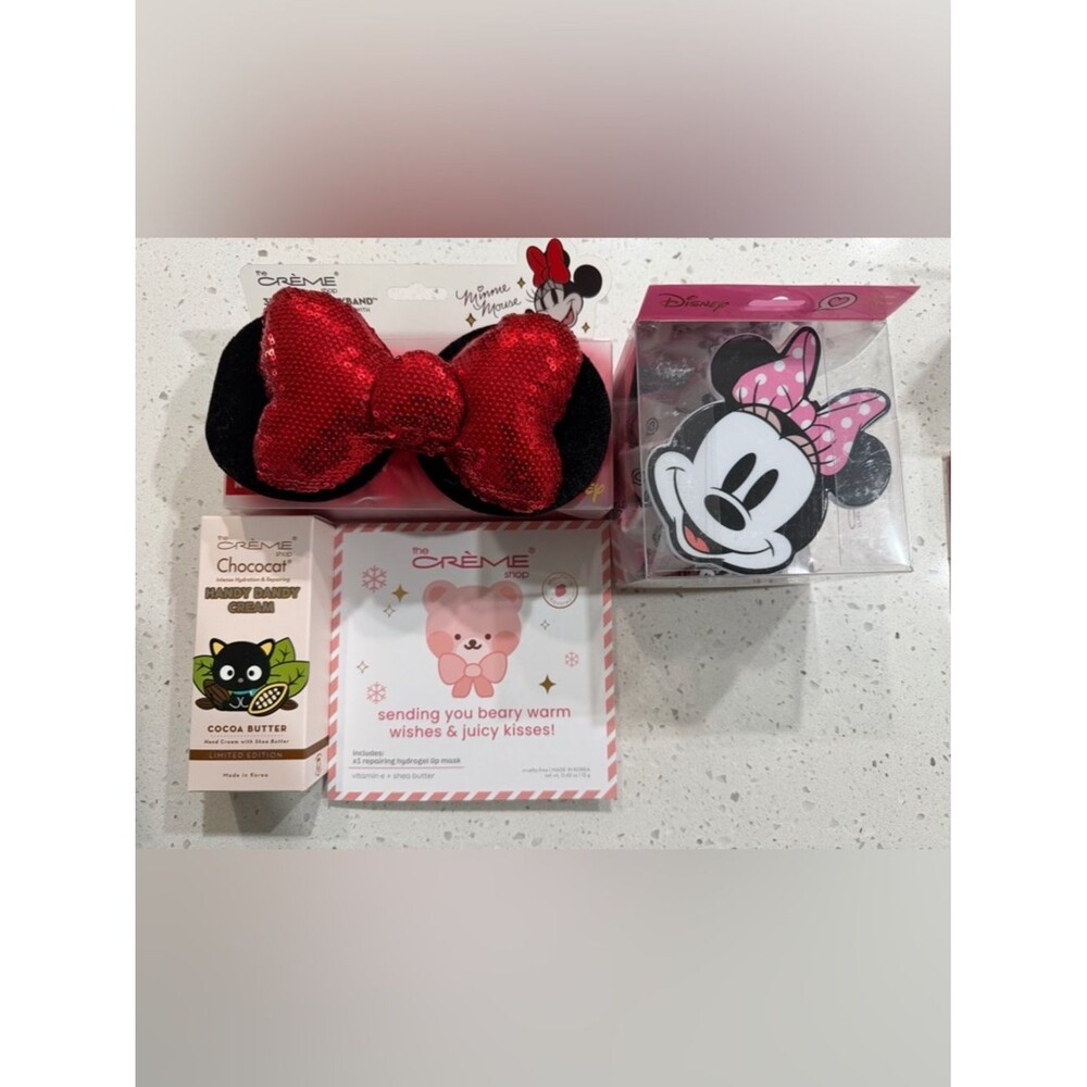 the CREME shop Bundle Lot Minnie Mouse Ice Bag Headband Chococat Lotion Lip Mask